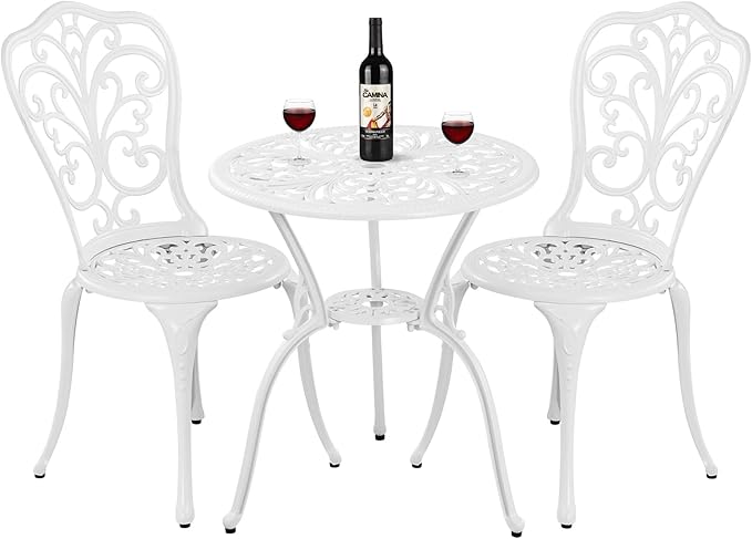 Bistro Set 3 Piece Outdoor Cast Aluminum Patio Bistro Set by Withniture