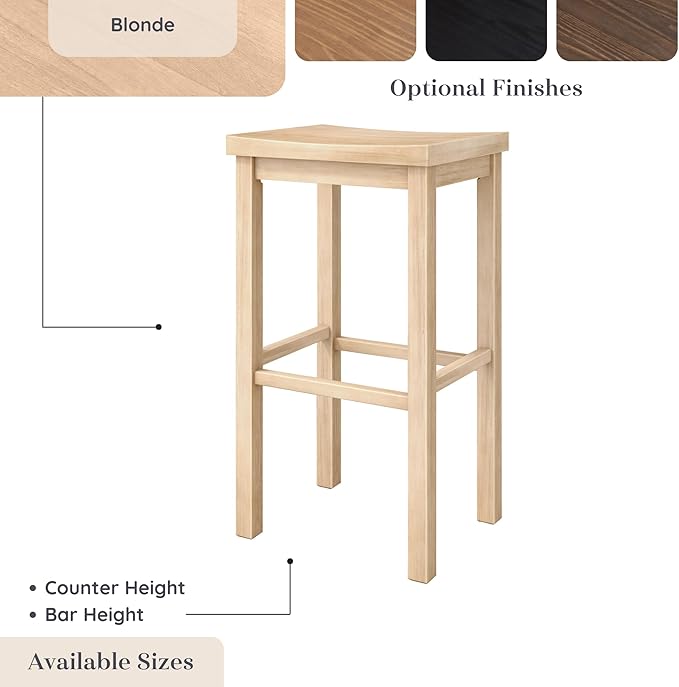 Grain & Grove Smith Collection Solid Wood Bar Stool, 30 inch Saddle-Seat Bar - Image 6