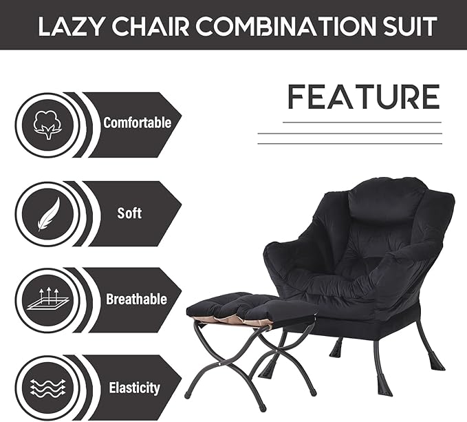 LITA Lazy Chair with Ottoman, Modern Accent Leisure Upholstered Sofa, - Image 7