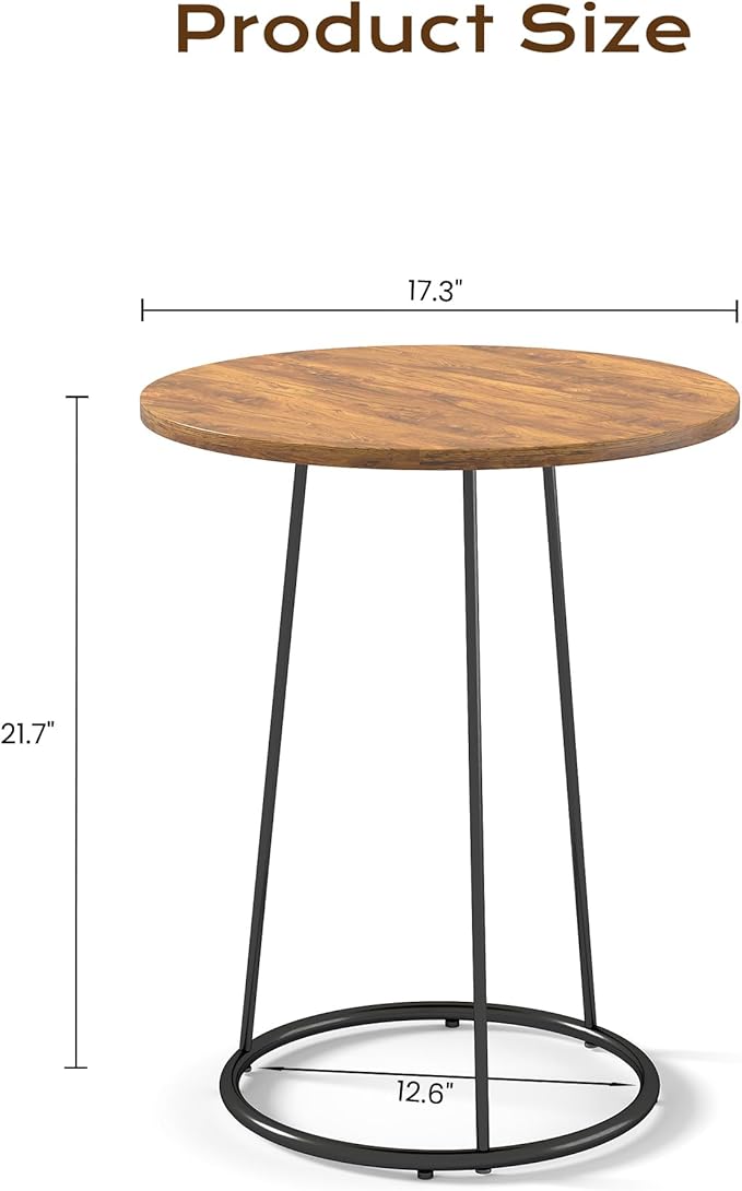 Manora Small Round Side Table, Rustic Brown Wood Accent Table - Image 3