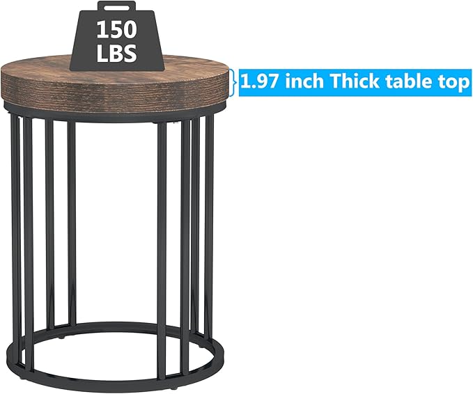 LITTLE TREE Round End Table, Industrial Side Table Small Accent Table, Metal - Image 7
