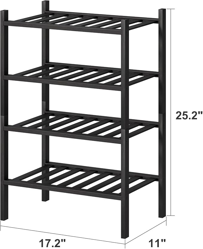 Black Small Shoe Rack for Entryway, 4-Tier Bamboo Shoe Organizer for Hallway - Image 2