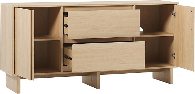 Walker Edison Modern Beveled 2-Door, 2-Drawer Sideboard, 63 Inch, Coastal Oak - Image 8