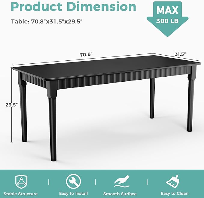 70.8 Inch Solid Wood Dining Table - Image 3