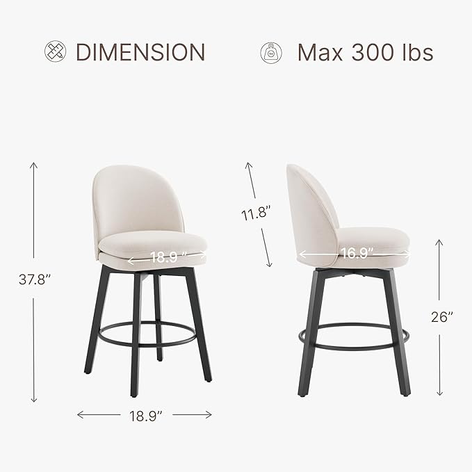 Counter Height Barstools 26 inch Upholstered Swivel Bar Stools - Image 2