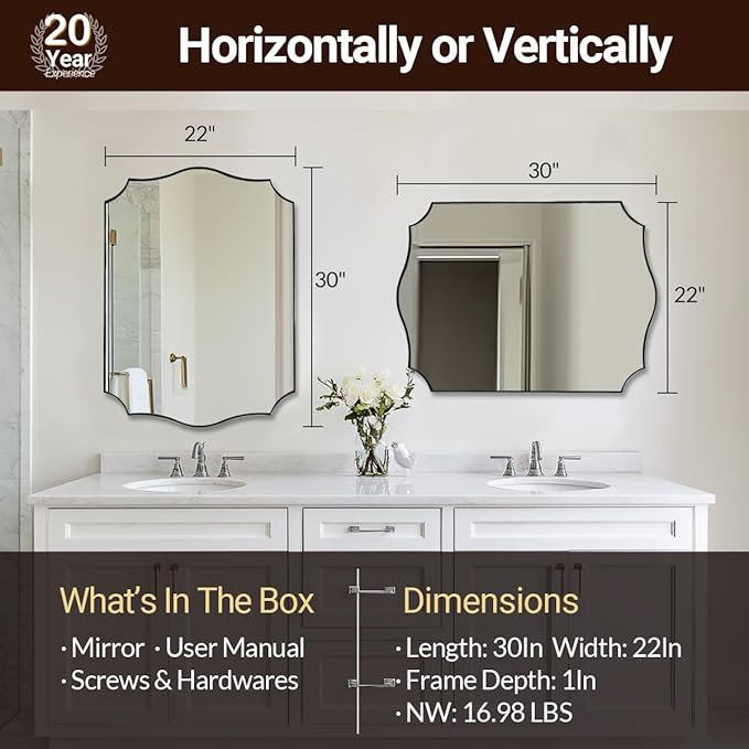 ANDY STAR Brushed Nickel Mirror, 22x30 Inch Silver Bathroom Vanity Mirror - Image 2