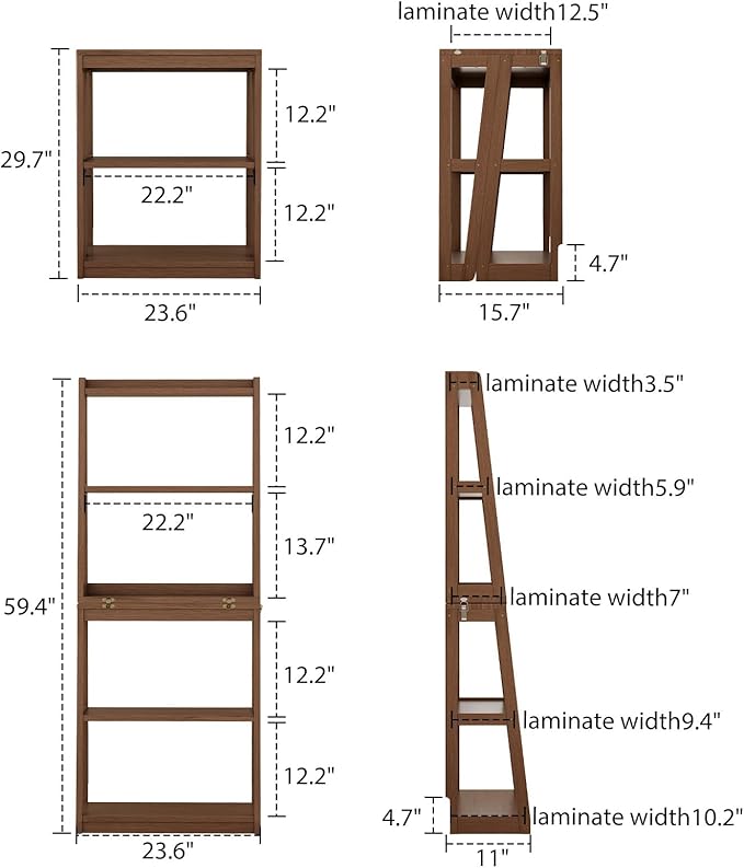 Soild Wood Ladder Book Case Organizer, Modern Display Bookshelf Wood Frame - Image 2