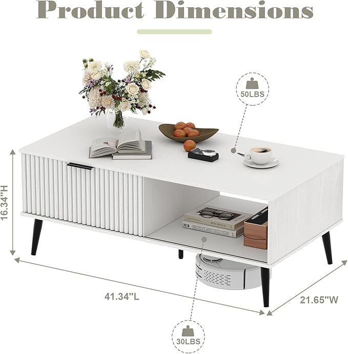 41.34''D Coffee Table, 2-Tiers Farmhouse Coffee Tables - Image 2
