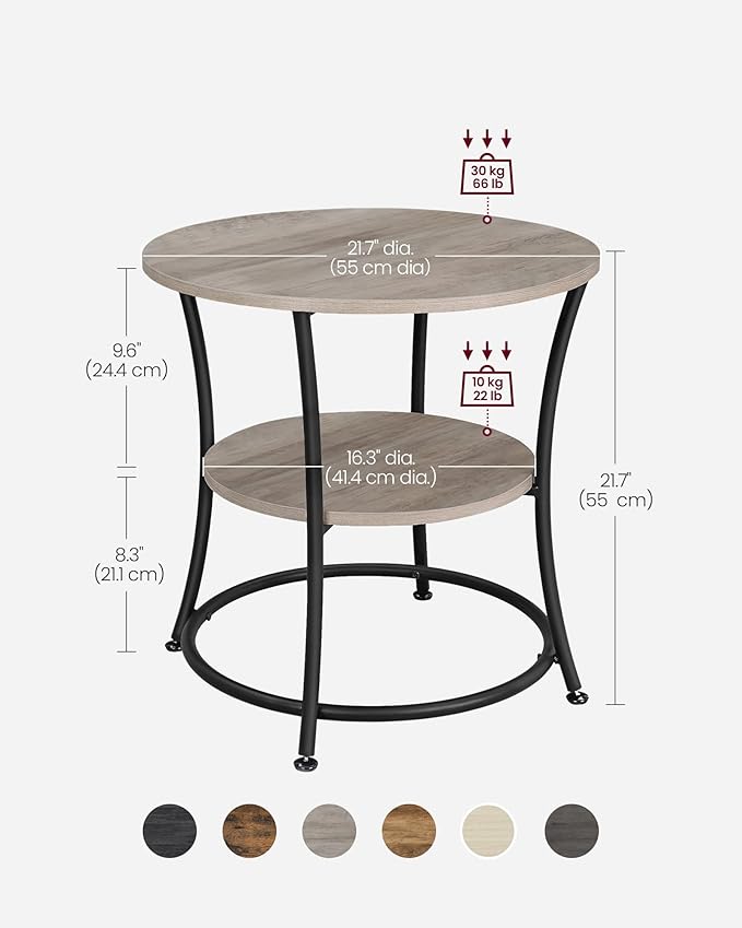 VASAGLE Side Table, 2-Tier Round End Table, Nightstand - Image 3