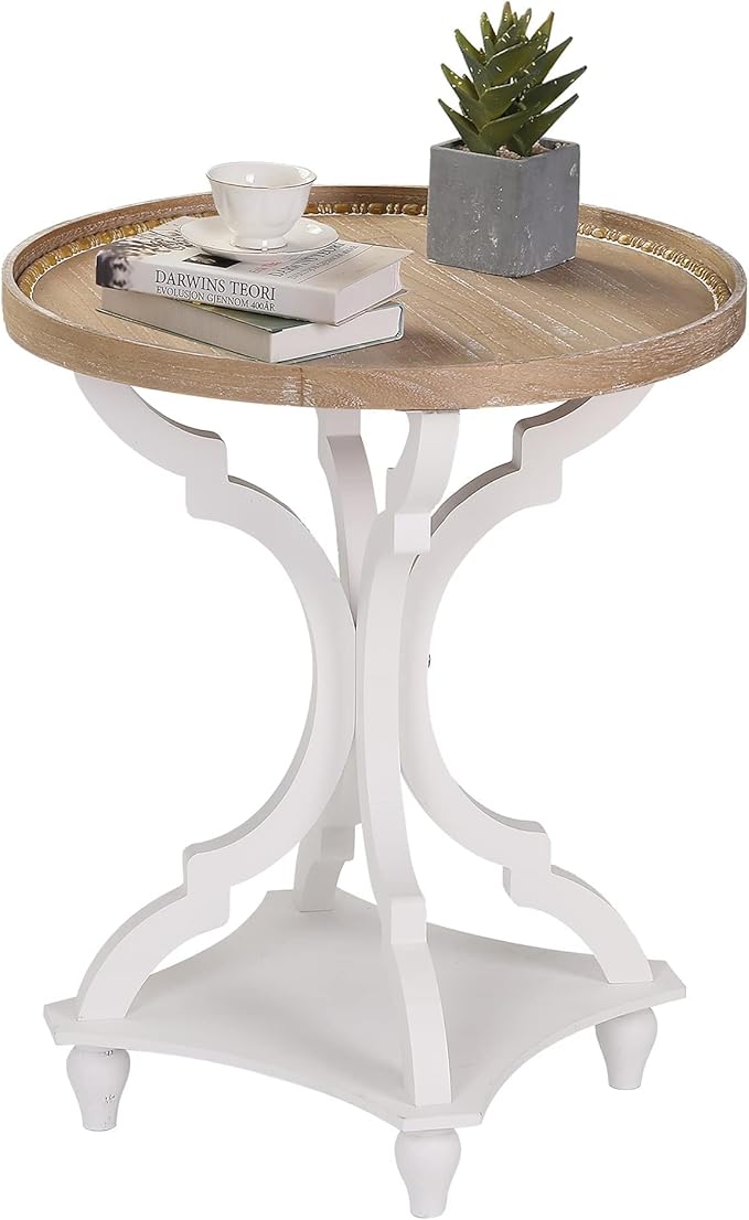 Wnutrees Farmhouse Round Accent End Table, Rustic Side Table Nightstands by Wnutrees