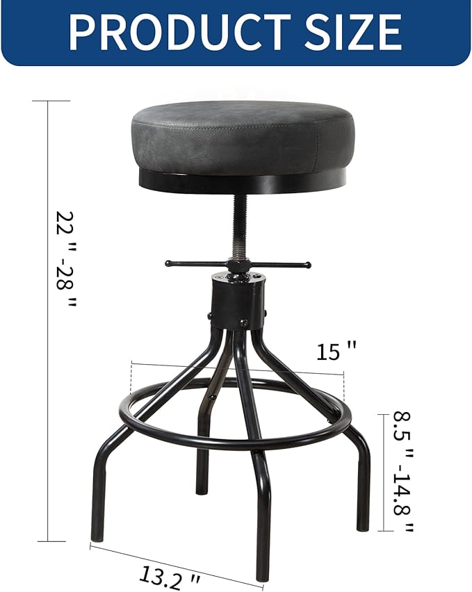 Swivel Bar Stools Adjustable Industrial Barstools Metal Modern PU Leather - Image 3