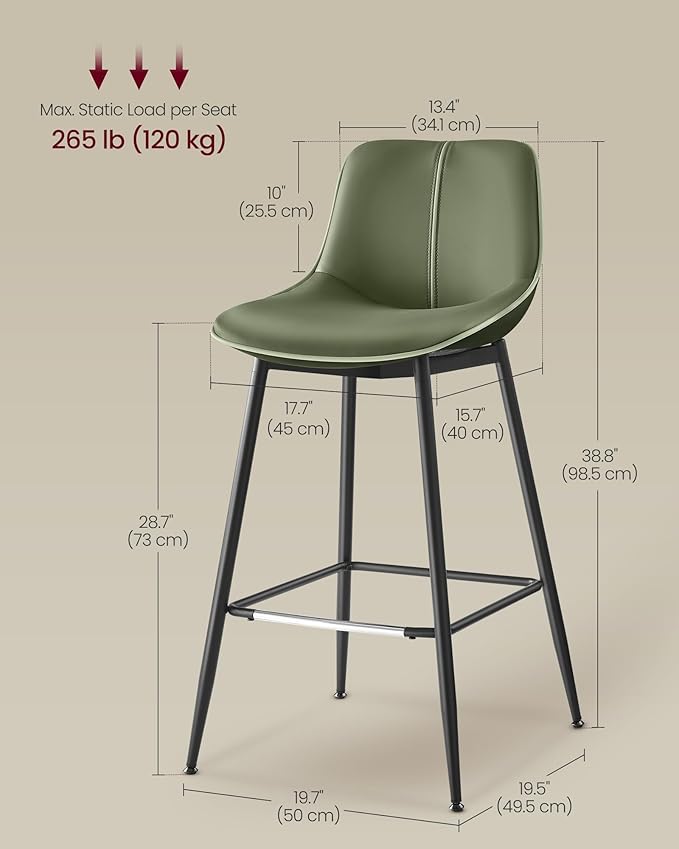 VASAGLE Bar Stools Set of 2, Bar Height Bar Stools - Image 6