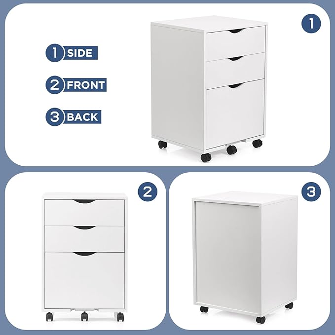 HollyHOME 3-Drawer Wood File Cabinet, Under Desk Cabinet - Image 5