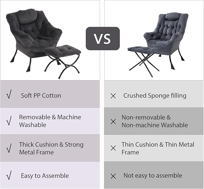 Oversized Chair with Ottoman, Modern Reading Chair, Lounge Accent Chair with - Image 6