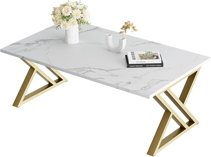 Coffee Table Living Room Table White Center Table, Simple Modern Faux Marble by Wolawu