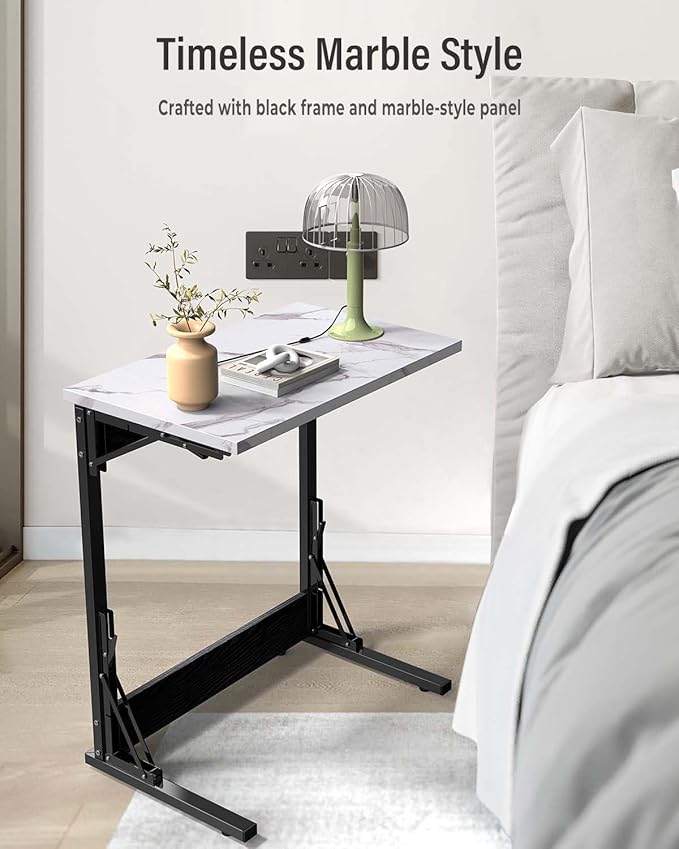 Tatub 24" Folding TV Tray Table, Marble C Shaped End Table - Image 4