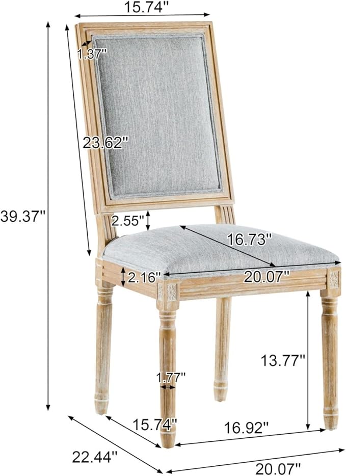 Merax Upholstered Solid Wood Dining Chairs Set of 2, French Country Style - Image 2