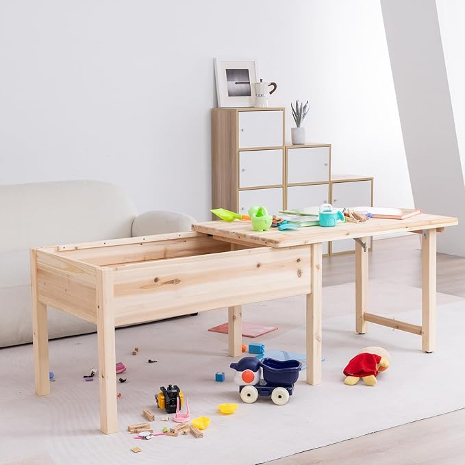 BIRASIL Wooden Kids Table with Storage, Sensory Tables with Folding Lid - Image 2