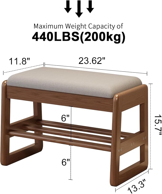 Small Shoe Bench with Cushion, 2 Tiers Shoe Rack Bench with Flip-Top Storage - Image 2