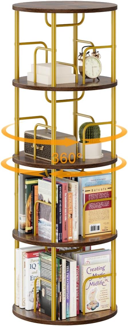 4 Tier Rotating Bookshelf, 360 Display Spinning Corner Bookshelf, Space Saving by APPOLYN