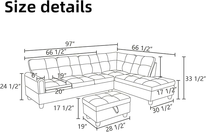 L Shaped Sectional Couches for Living Room, Modern Modular Sectional Sofa - Image 2