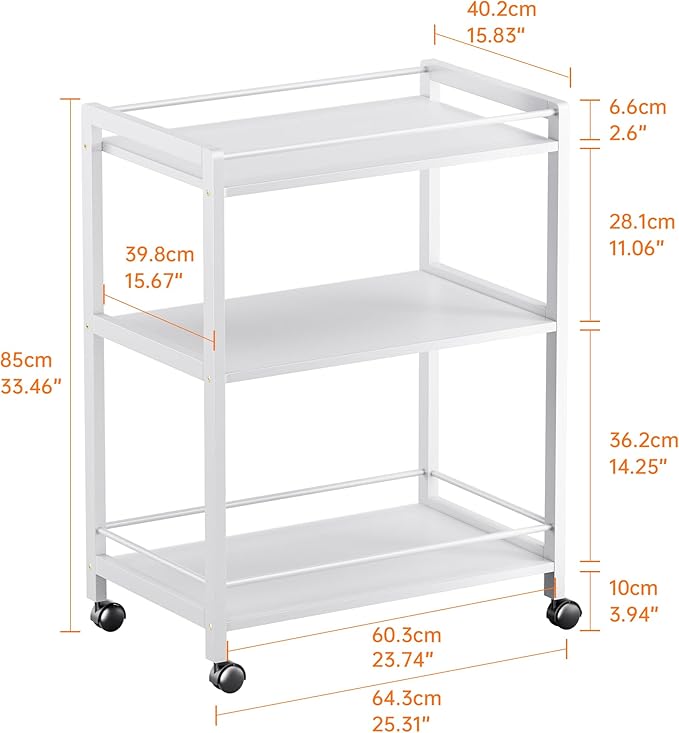 HITNET White Bar Cart, Home Bar Serving Cart, Kitchen Trolley on Wheels - Image 3