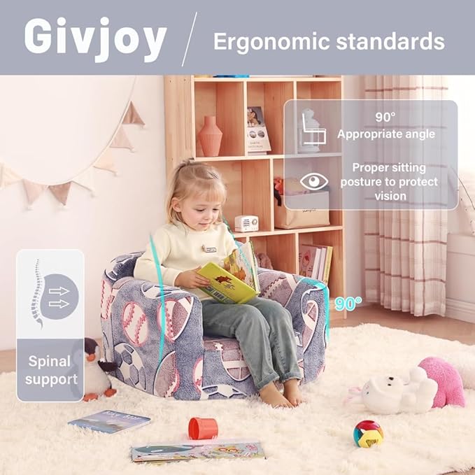Toddler Chair Plush Kids Couch, Comfy Kids Sofa Toddler Lounger Chair - Image 7