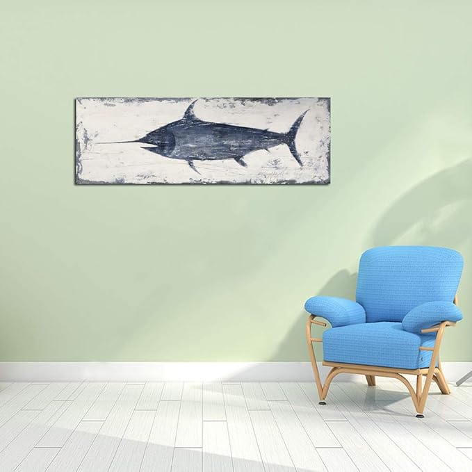 Yihui Arts Fish Canvas Art Wall Decor Blue Marlin Bursts Pictures - Image 7
