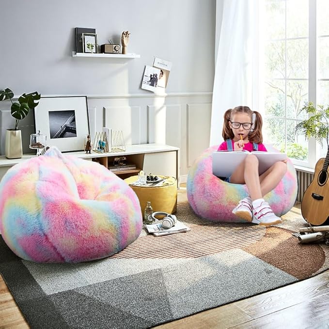 Fluffy Bean Bag Chair, 3FT Round Memory Foam Filled Bean Bag - Image 2