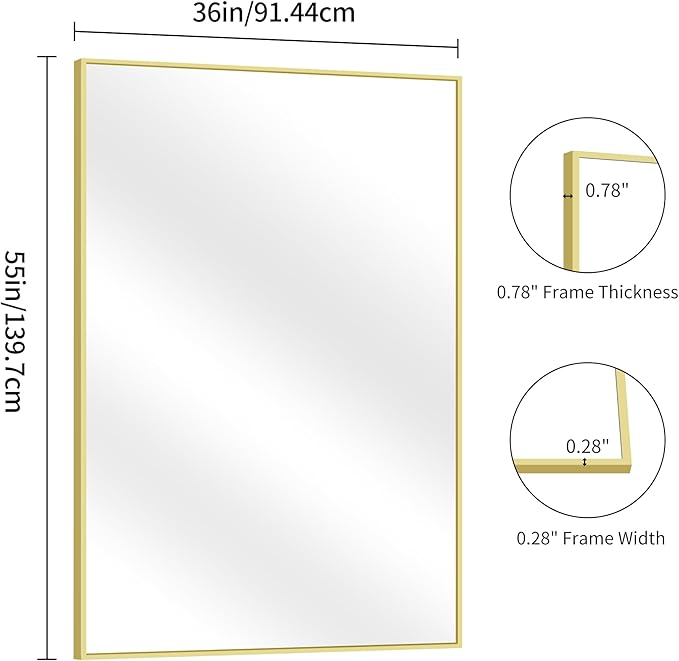 YIROMAN Bathroom Mirror 55"x36", Large Brushed Gold Bathroom Mirror - Image 6