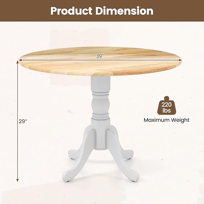 COSTWAY Round Dining Table for 4, 39-inch Wooden Kitchen Table - Image 3