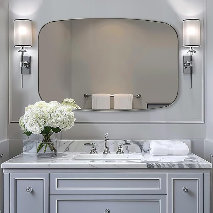 ANDY STAR Brushed Nickel Bathroom Mirror, 30x40” Oblong Mirror by ANDYSTAR