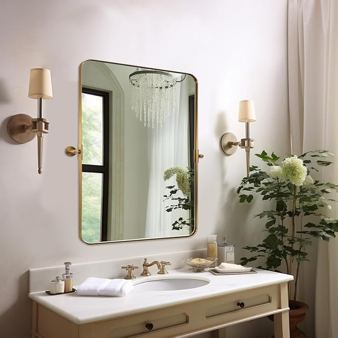 MOON MIRROR Brushed Gold Pivot Mirror, Brass Tilt Rectangle Pivot by MOONMIRROR
