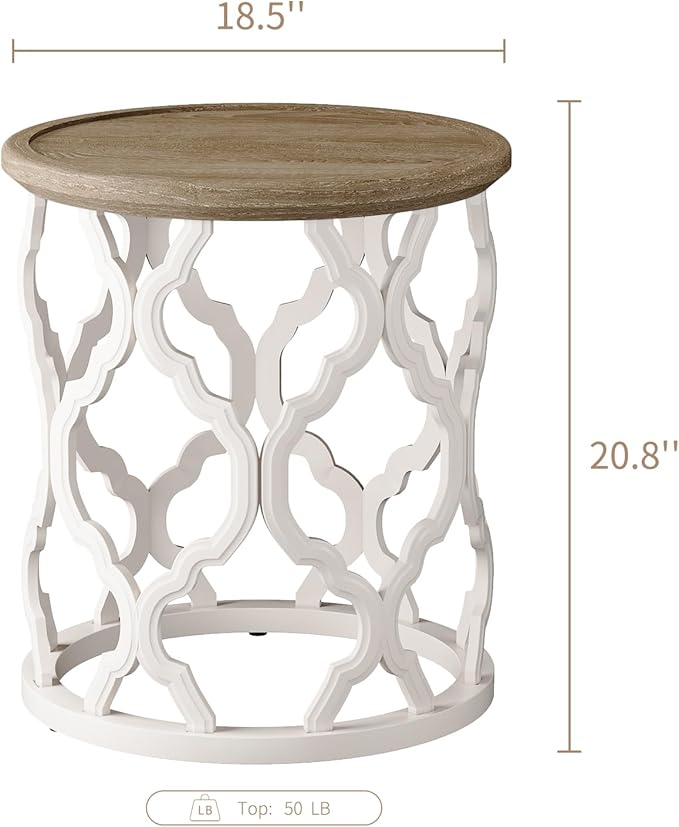 Farmhouse End Table, 18.5'' French Country Round Side Table, Distressed Tray - Image 3
