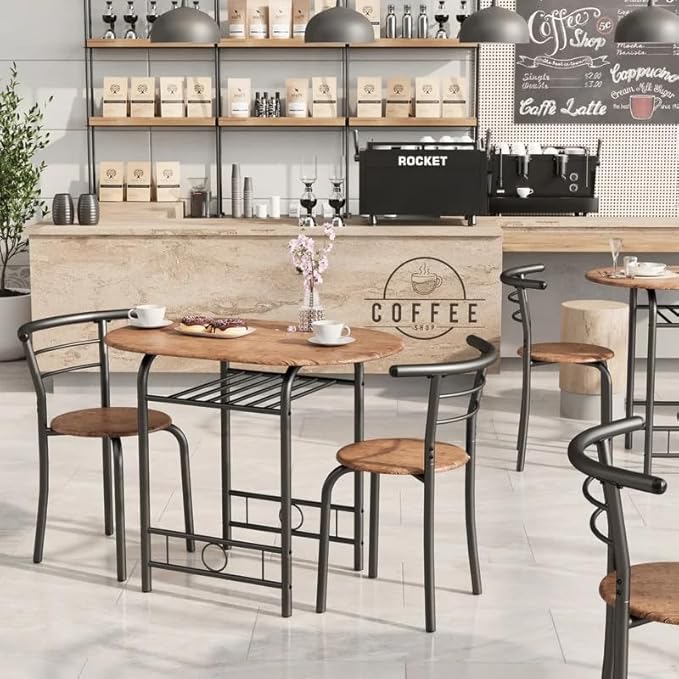 Shahoo 3-Piece Wooden Dining Table Set, Kitchen Breakfast Nook Sets - Image 2