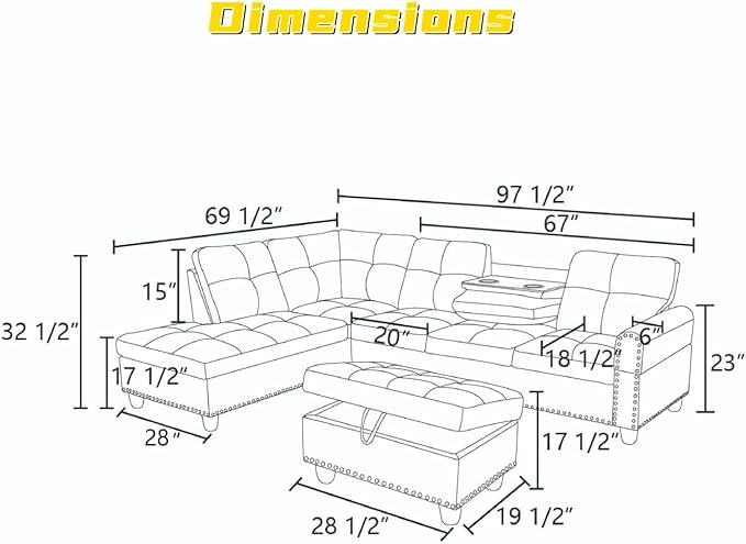 L Shaped Sectional Couch with Otttoman, Apartments - Image 2