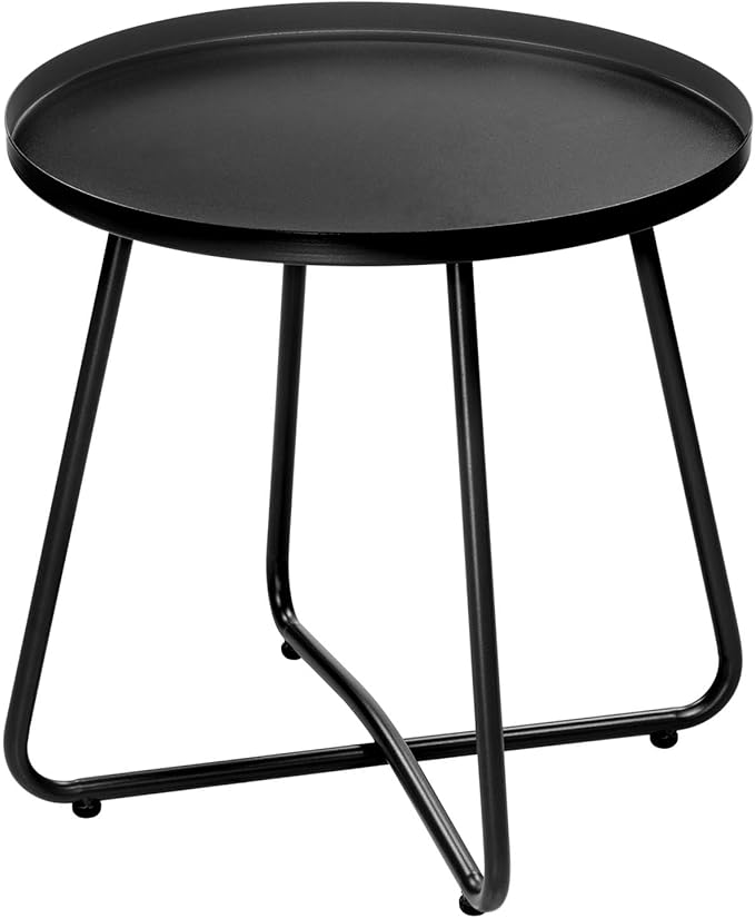 Dia.17.7ins Steel Round Coffee Table, Steel Tray Table, Side Table, Outdoor and by Outogether