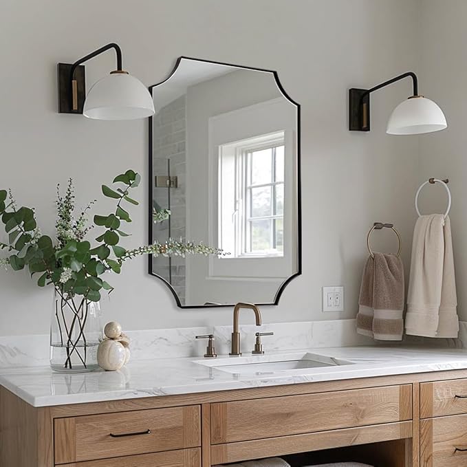 ANDY STAR 24x36 Inch Black Mirror, Matte Black Scalloped Wall Mirror, Modern - Image 2