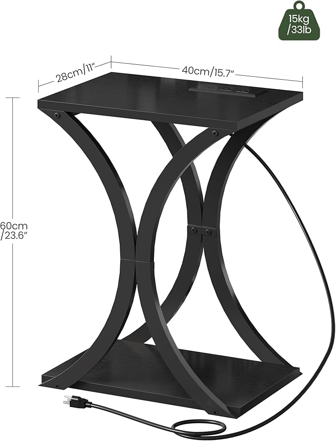 End Table with Charging Station, 2-Tier Modern Side Table, Nightstand with - Image 2