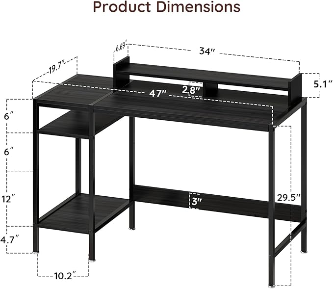 Computer Gaming Desk with Monitor Stand, Home Office Desk Suitable - Image 3