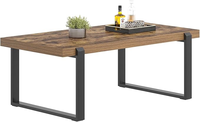 FOLUBAN Coffee Table, Modern Rustic Wood and Metal Center Table, Industrial - Image 8
