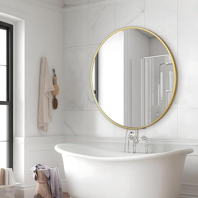 Round Mirrors for Wall Decor 28 Inch Gold Mirror Round Bathroom Mirror Matte by PUZONJIG