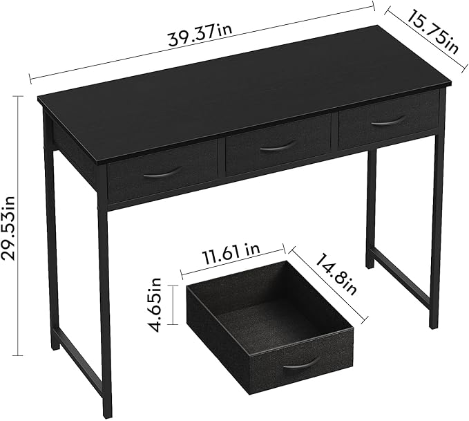 WOHOMO Computer Desk with Drawers, 39.3 Inch Bedroom Desk with Storage - Image 2