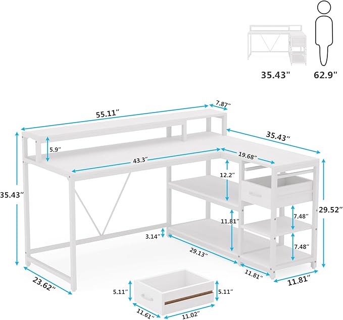 Tribesigns 55-inches Reversible L Shaped Desk - Image 2