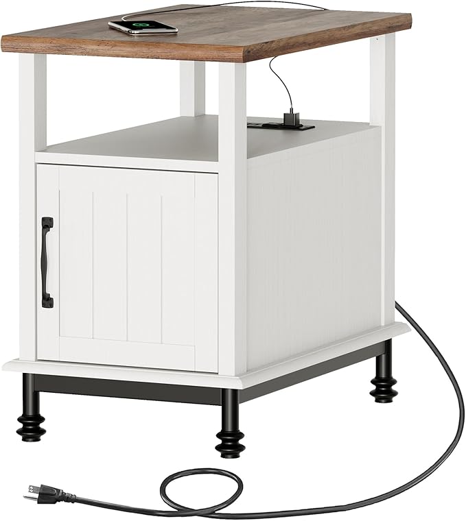 WAMPAT Narrow End Table with Charging Station, Farmhouse Side Table with Open - Image 7
