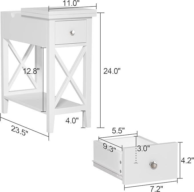 ChooChoo White End Table Set of 2, Flip Top Narrow End Table - Image 3