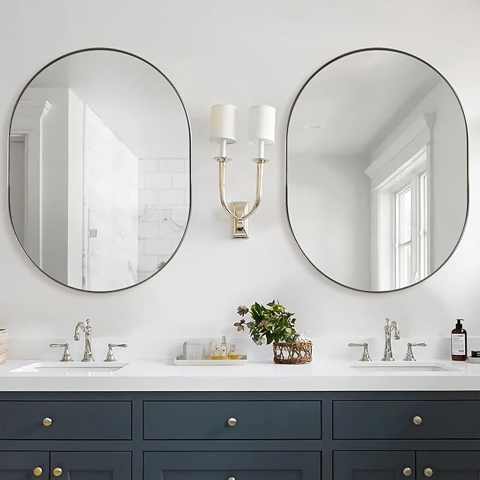 ANDY STAR Brushed Nickel Mirror Bathroom, 30x40 Inch Oval Mirrors - Image 3