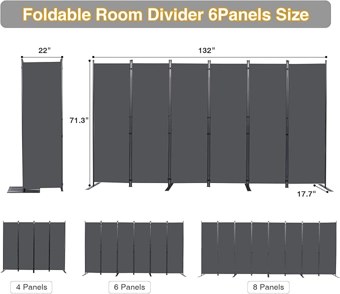 Room Divider, 6 Panel Folding Privacy Screens - Image 2