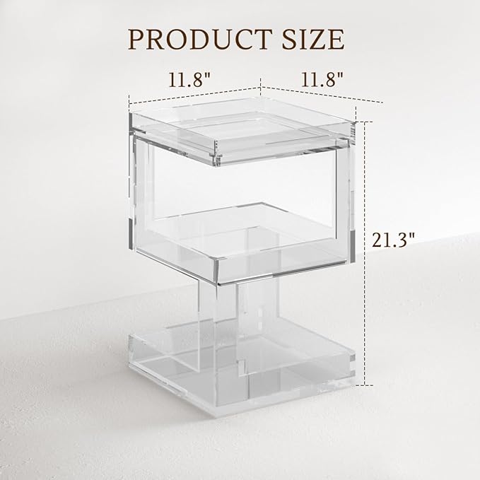Acrylic Side Table Modern Side Table Clear Nightstand Assembly Required Storage - Image 2