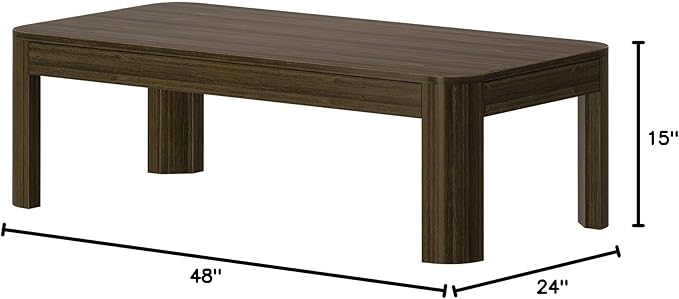 Plank+Beam Modern Rounded Coffee Table, 48 Inch, Solid Wood Contemporary Center - Image 2